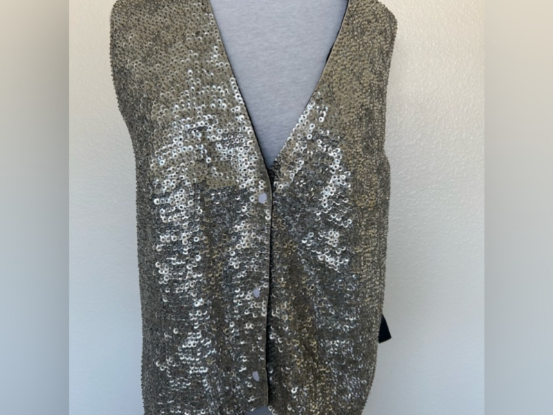 Vintage vest with rhinestones Silver Hand made Indonesia