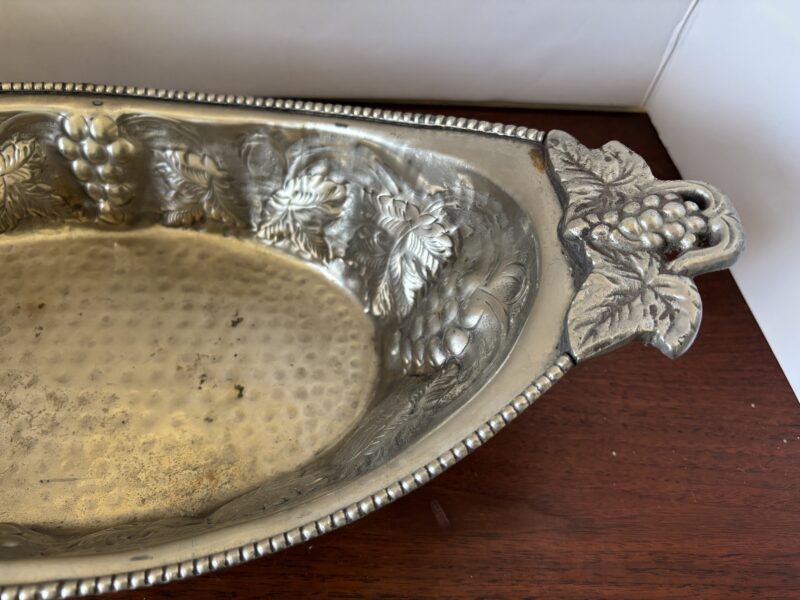 Ornate grapevine embossed Boat Shaped bowl for display centerpiece or planter