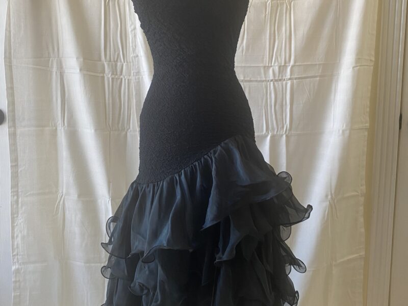 Preowned black ruffled layered dance gown outfit size 2-4