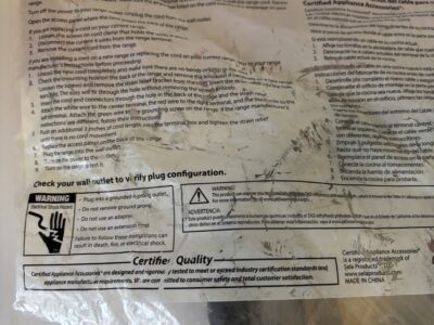 Electric Oven Range Power Cord by Certified new in pack