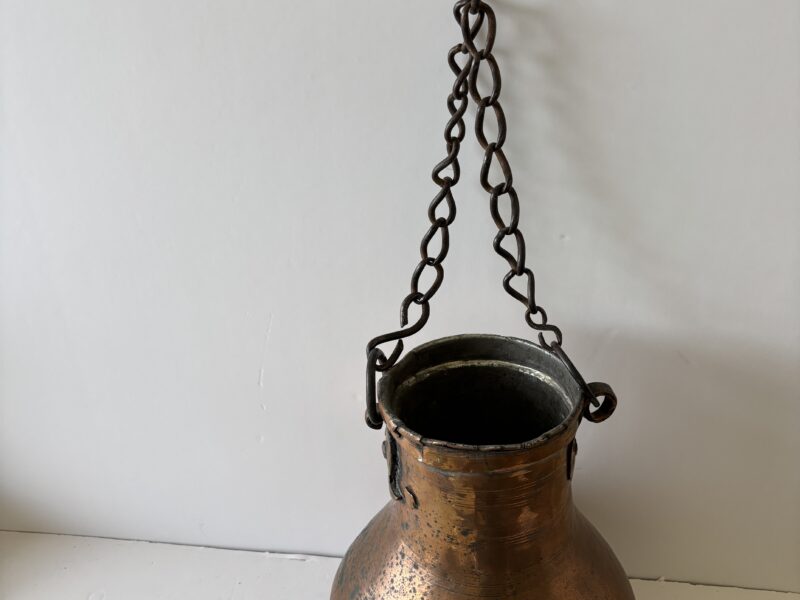Antique handmade copper hanging vessel