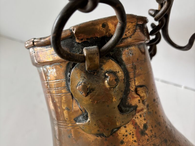 Antique handmade copper hanging vessel