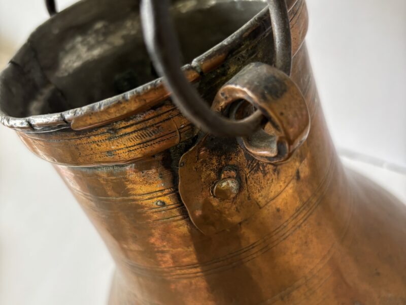 Antique handmade copper hanging vessel