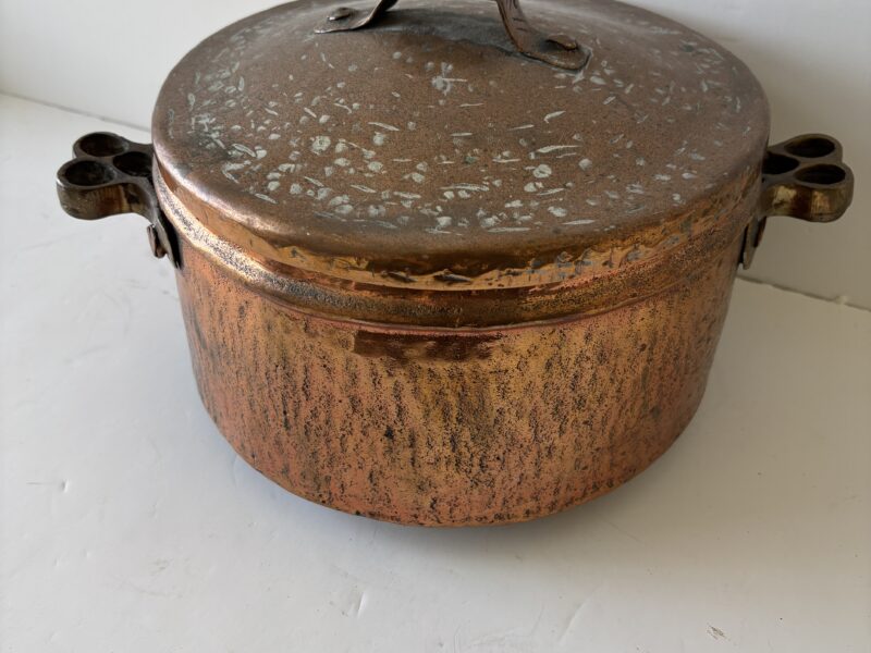 Antique Handmade hammered copper pot with lid