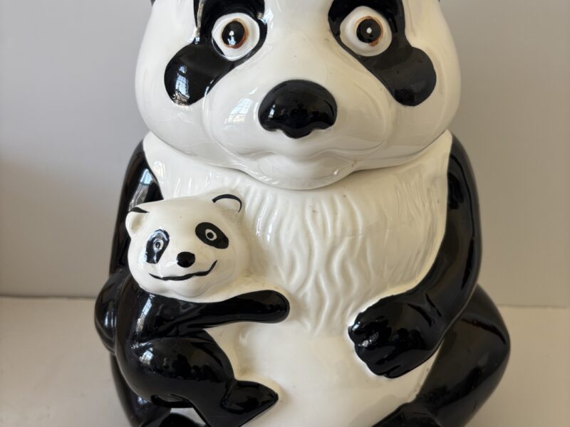 Vintage Panda Bear with Baby Panda Ceramic Cookie Jar