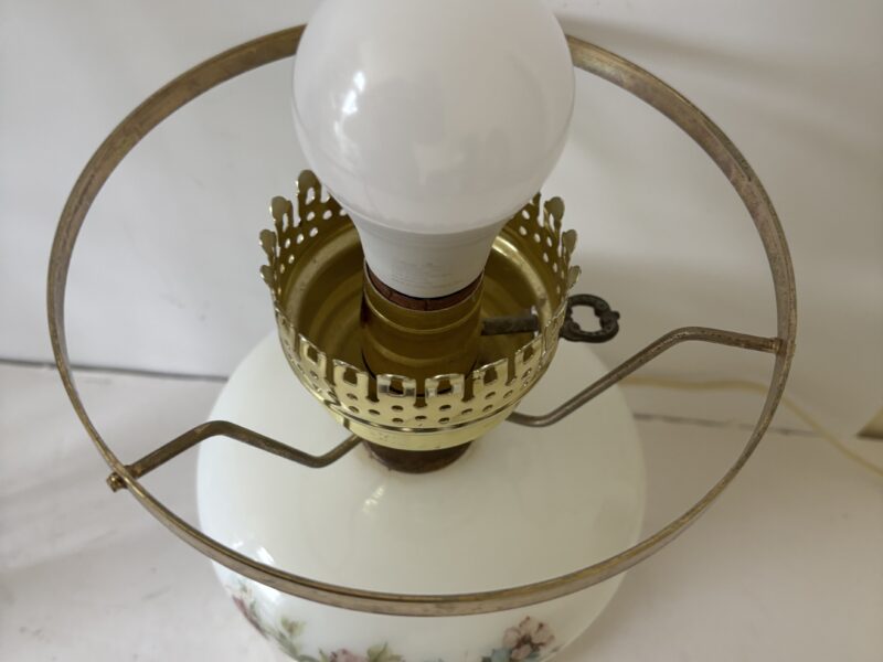GWTW Style Milk Glass lamp with floral accents