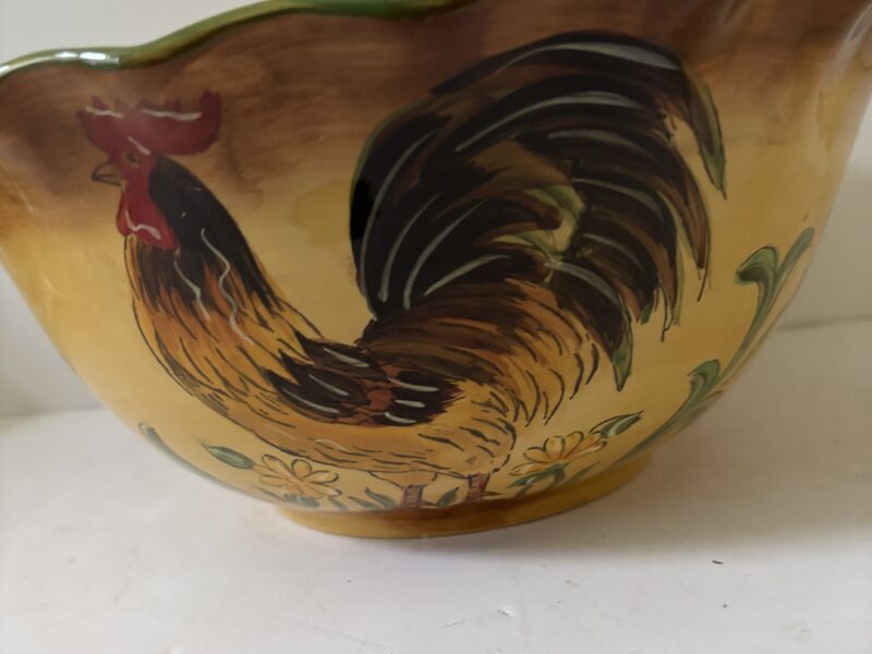 Large Honey Rooster Yellow Bowl with Floral accents