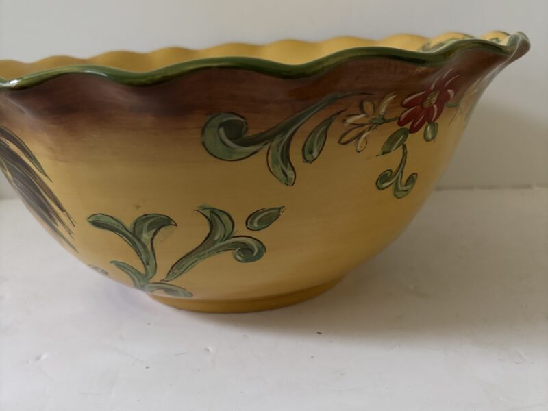 Large Honey Rooster Yellow Bowl with Floral accents