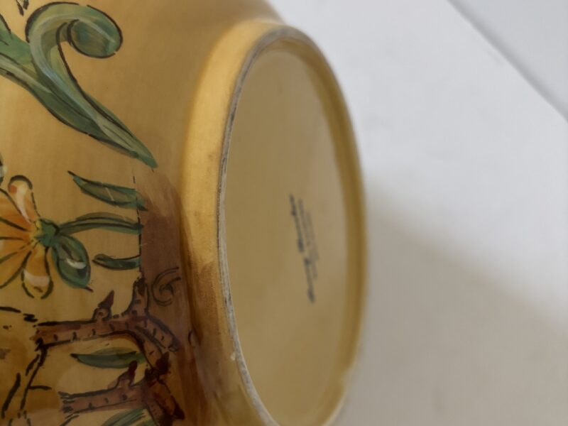 Large Honey Rooster Yellow Bowl with Floral accents