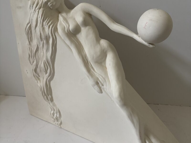 Vintage Ceramic Sculpture in Relief Reclining Nude with a Ball