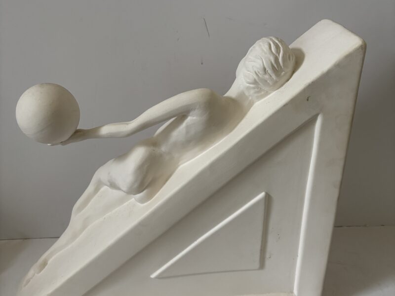 Vintage Ceramic Sculpture in Relief Reclining Nude with a Ball