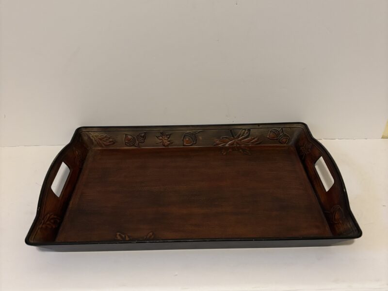Large 20" rectangular brown tray with embossed acorns etc