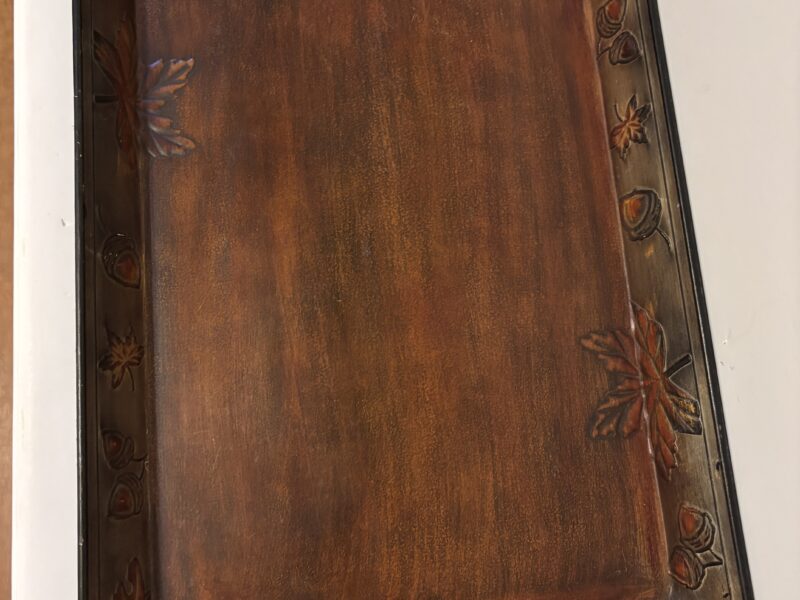 Large 20" rectangular brown tray with embossed acorns etc