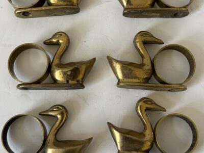 Set of 6 Duck or Goose brass napkin rings