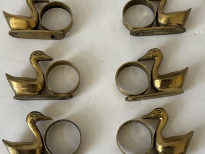 Set of 6 Duck or Goose brass napkin rings