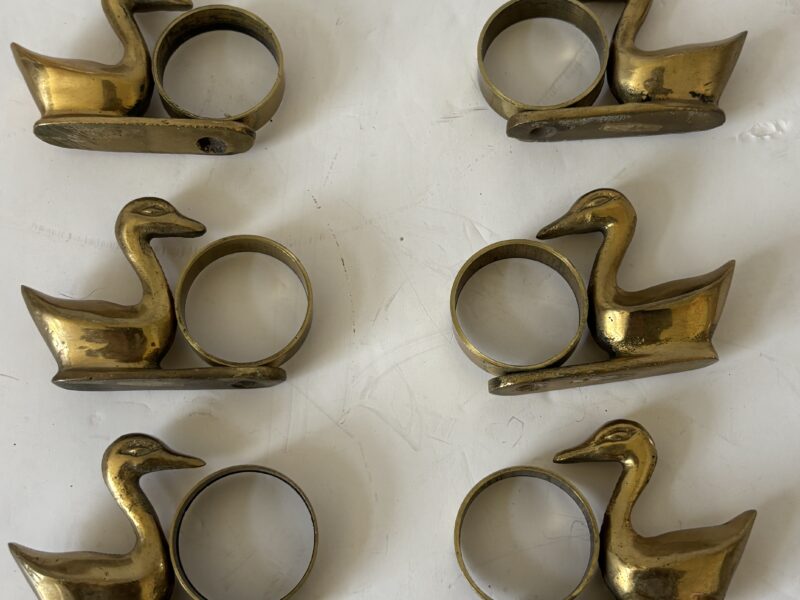 Set of 6 Duck or Goose brass napkin rings