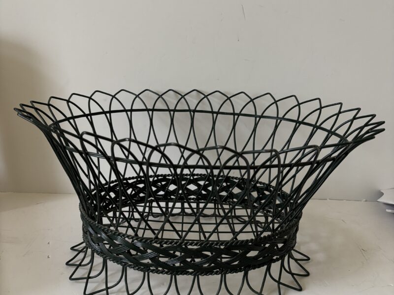 Large green oval metal woven basket display fruits centerpiece