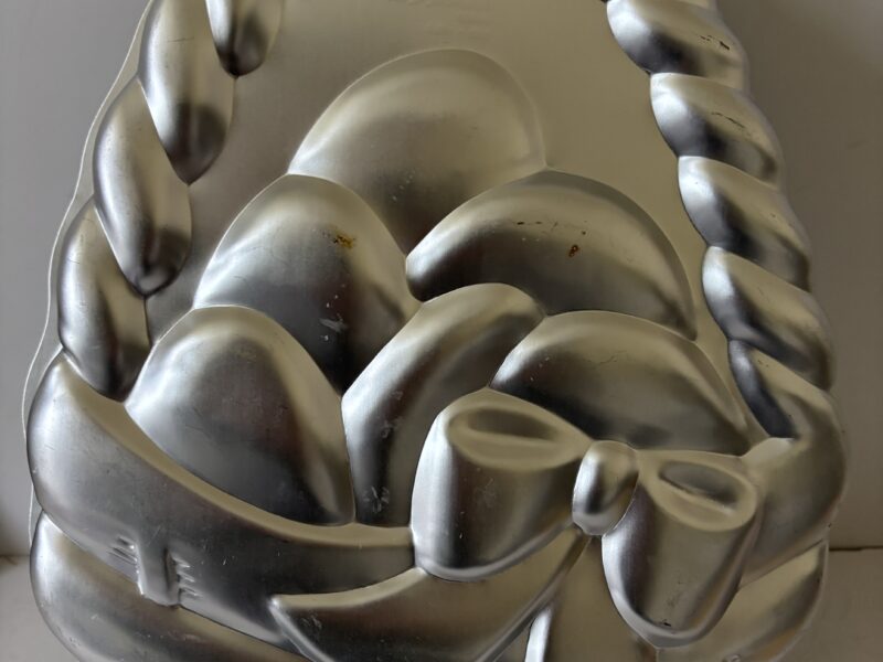 Vintage Easter basket with eggs aluminum baking mold
