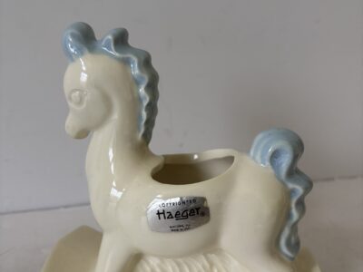 Vintage Haeger pottery white and blue rocking horse planter figurine