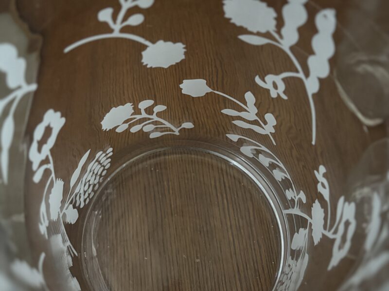 Large etched floral glass vase cylinder