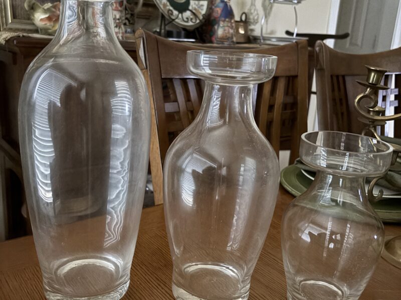 Set of 3 clear Glass shapely candle holders or bud vases