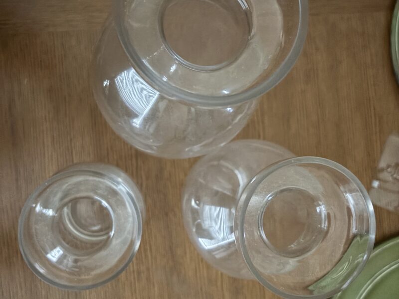 Set of 3 clear Glass shapely candle holders or bud vases