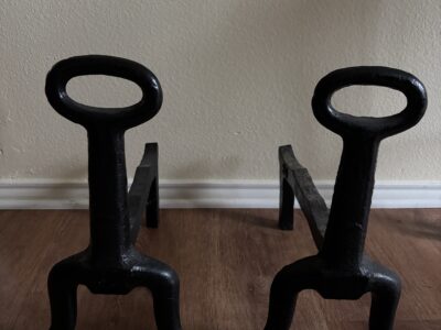Pair of Vintage heavy Keyhole andirons set