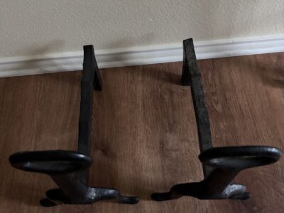 Pair of Vintage heavy Keyhole andirons set