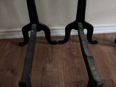 Pair of Vintage heavy Keyhole andirons set