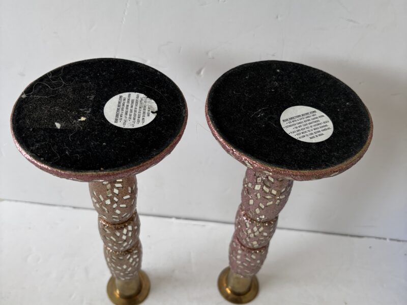 Pair of pinkish candles with glass inlay -for tapers