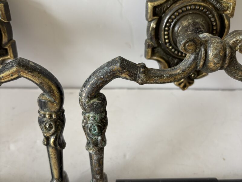 Pair of vintage MCM decorative brass toilet paper roll holder dispenser