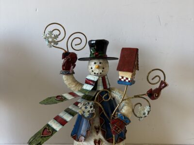 Vintage 14" tall metal holiday snowman bird lovers