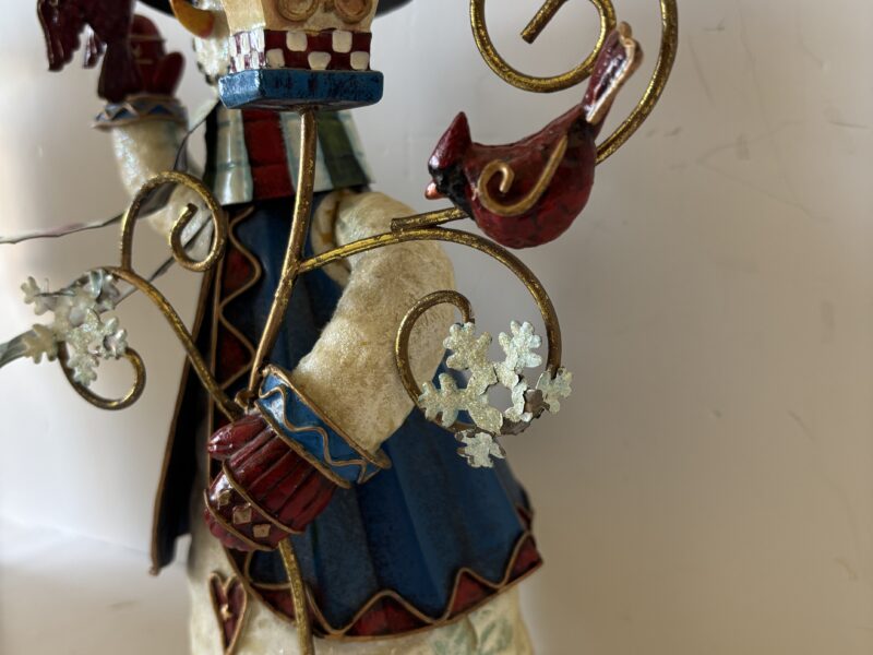 Vintage 14" tall metal holiday snowman bird lovers