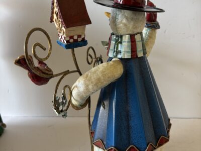 Vintage 14" tall metal holiday snowman bird lovers