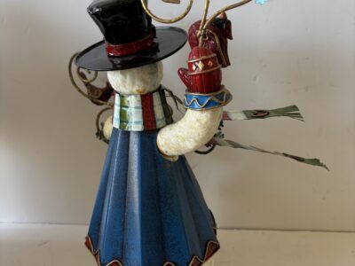 Vintage 14" tall metal holiday snowman bird lovers