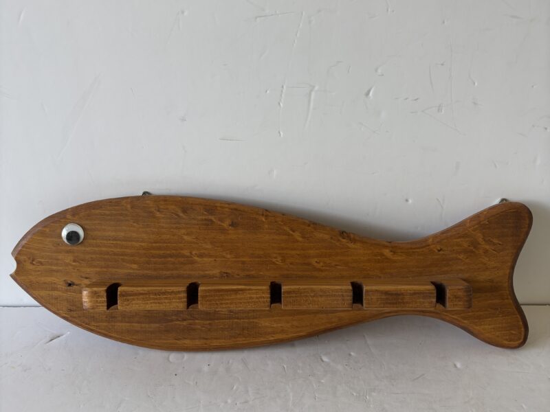 Wooden fish fishing rod wall holder hanger organizer