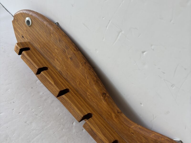 Wooden fish fishing rod wall holder hanger organizer