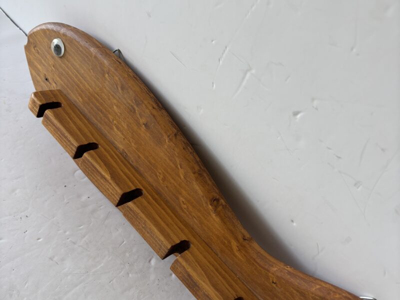 Wooden fish fishing rod wall holder hanger organizer