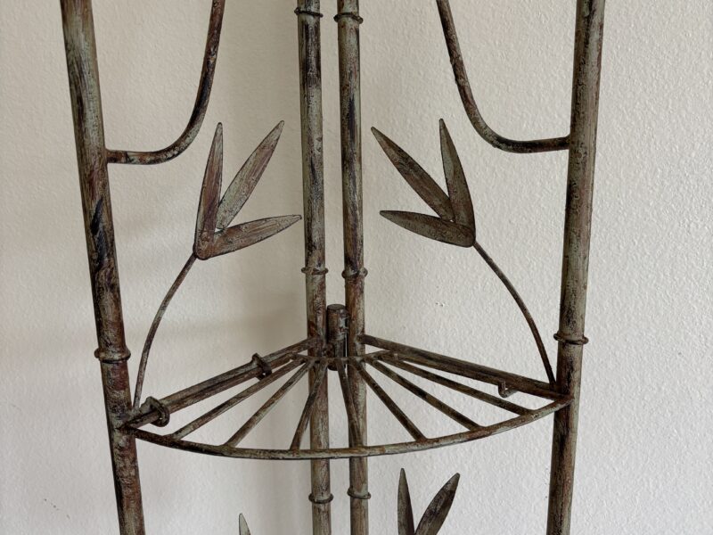 Vintage MCM Hollywood Regency faux bamboo metal shelf