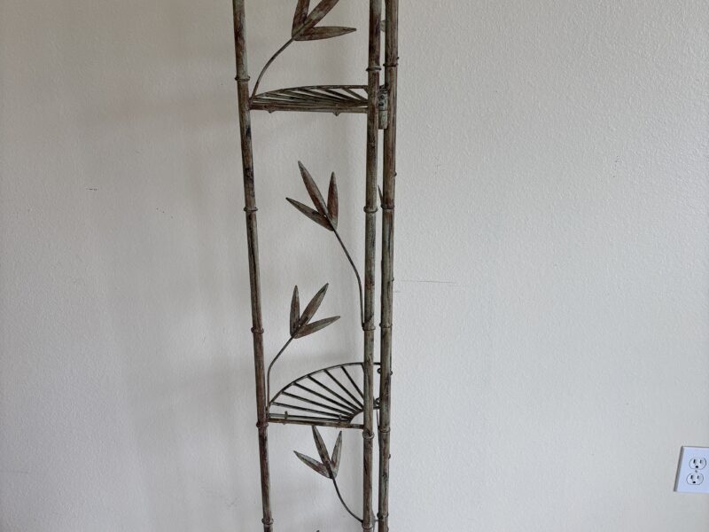 Vintage MCM Hollywood Regency faux bamboo metal shelf