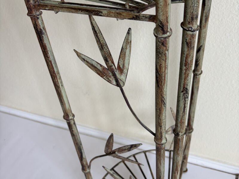 Vintage MCM Hollywood Regency faux bamboo metal shelf