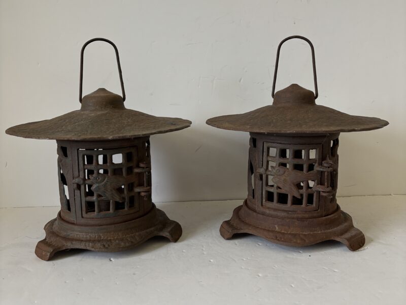 Pair Vintage Pagoda Cast iron Lanterns