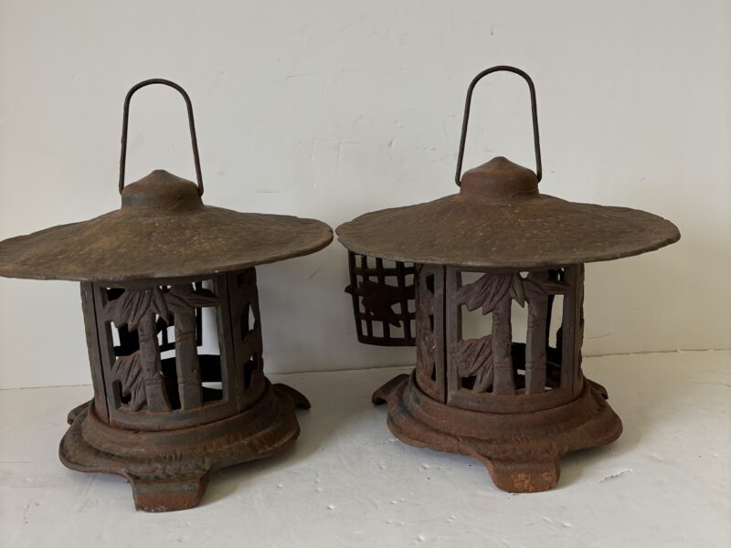 Pair Vintage Pagoda Cast iron Lanterns
