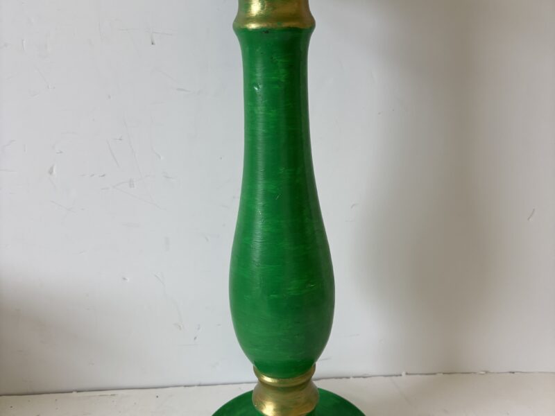 Green and Gold Tall (re)painted wooden candle holder