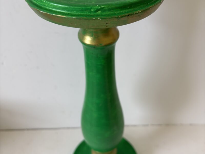 Green and Gold Tall (re)painted wooden candle holder