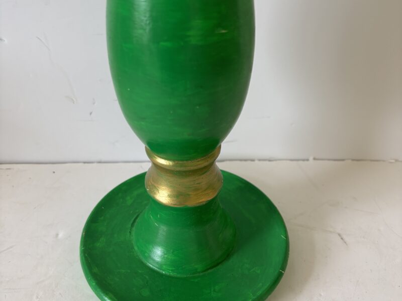 Green and Gold Tall (re)painted wooden candle holder