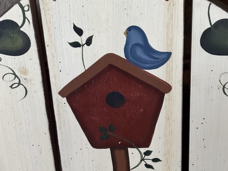 Project Starter piece oval ornate wooden panel painted bird and birdhouse