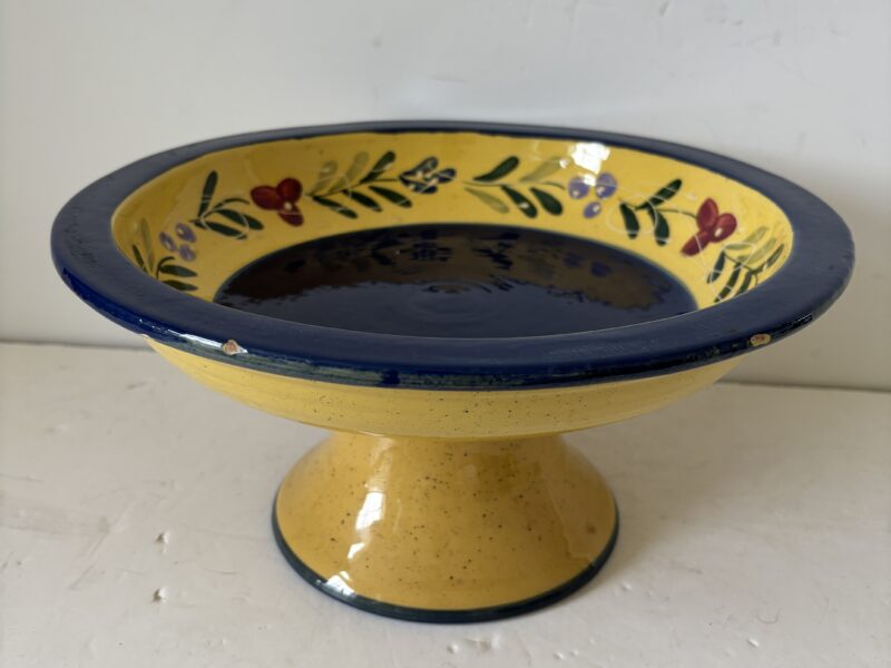 Blue floral collection pottery yellow floral pedestal compote