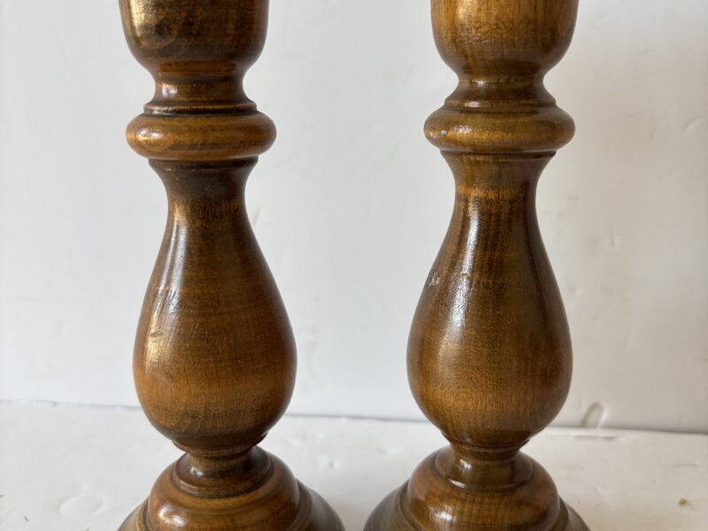 Pair of wooden candle stands for tapers