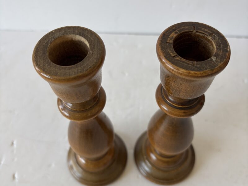 Pair of wooden candle stands for tapers